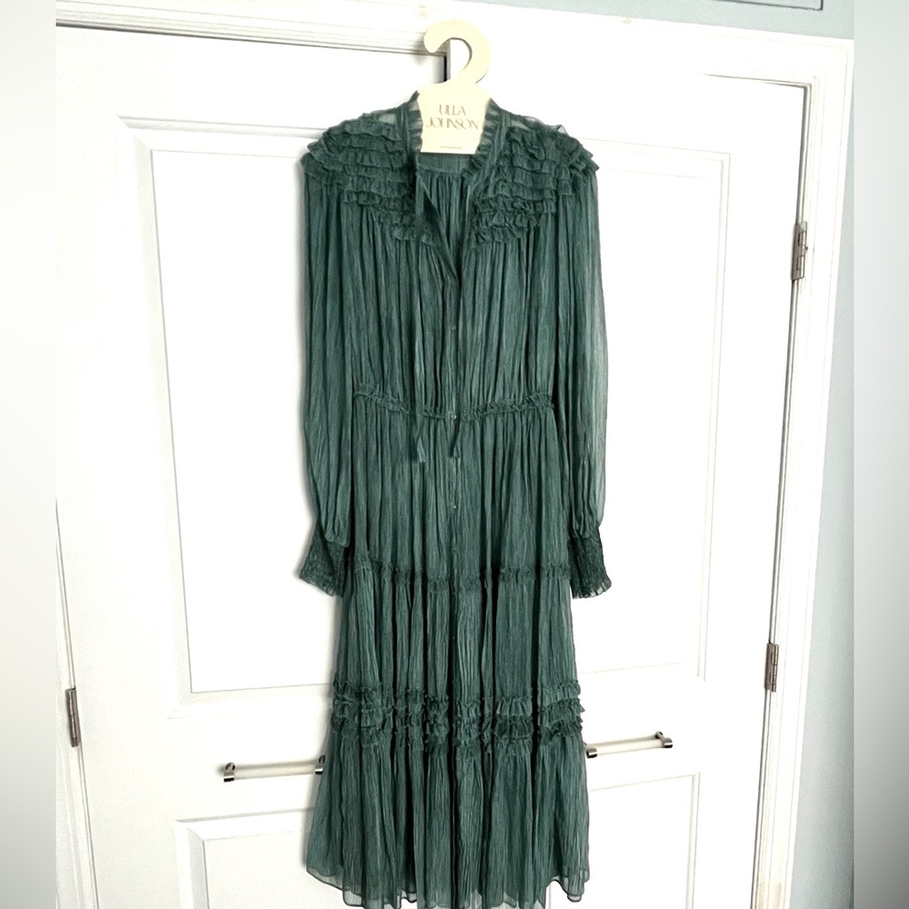 Ulla Johnson Brielle silk chiffon dress in Adriatic blue/green